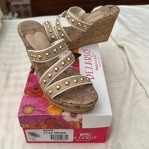 Dezario tan cork wedges with gold studs